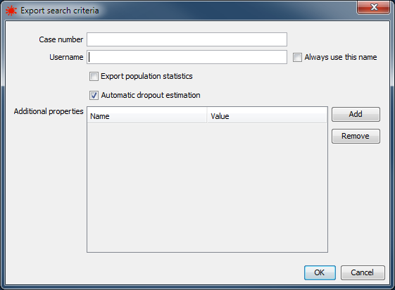 Search criteria export dialog